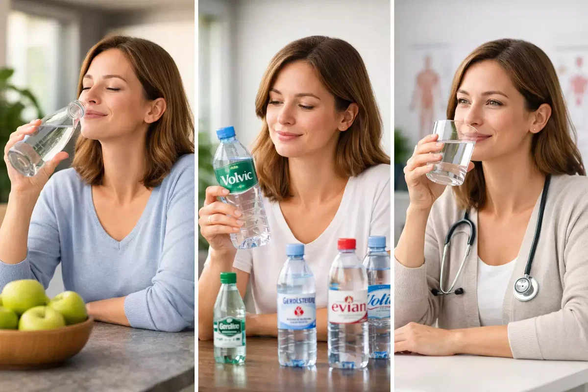 Mineralwasser Test 2026 – Frau trinkt Wasser – Hausarztpraxis am Romanplatz München