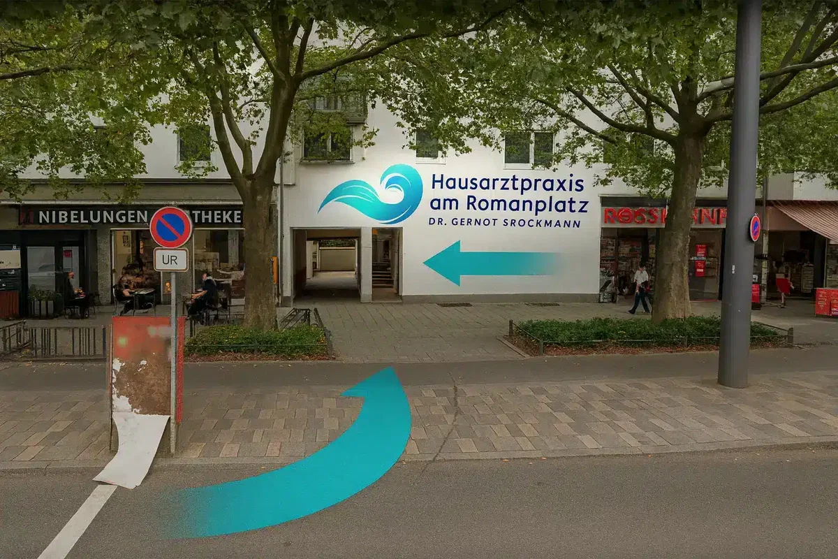 Praxis am Romanplatz: Weg zur Praxis und Orientierung im Rückgebäude Romanplatz 9