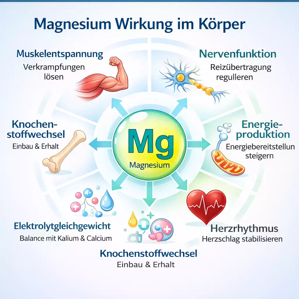 Magnesium Wirkung im Körper: Muskeln, Nerven, Energieproduktion und Herzfunktion
