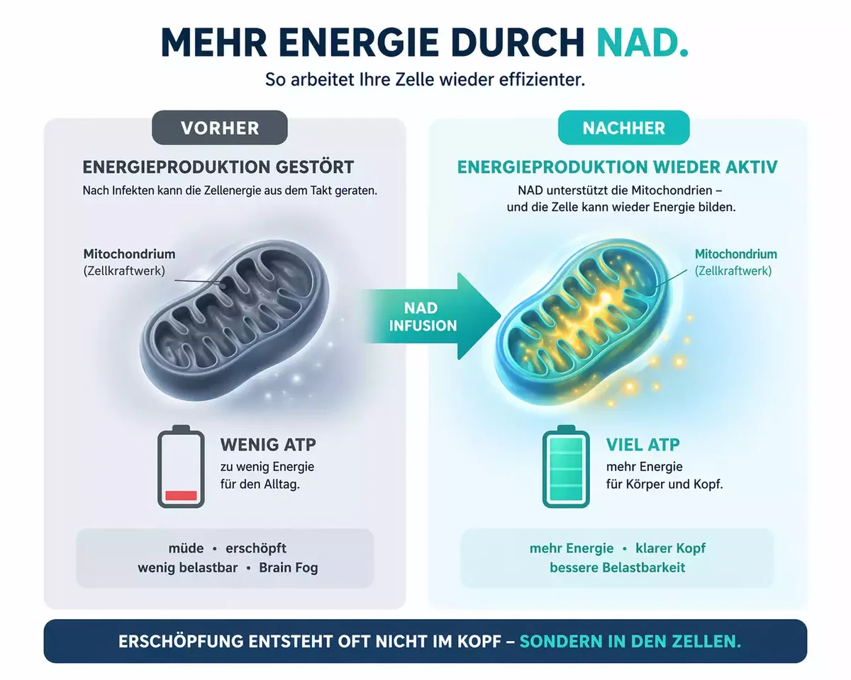 NAD Infusion München bei Erschöpfung nach Infekten und Long COVID