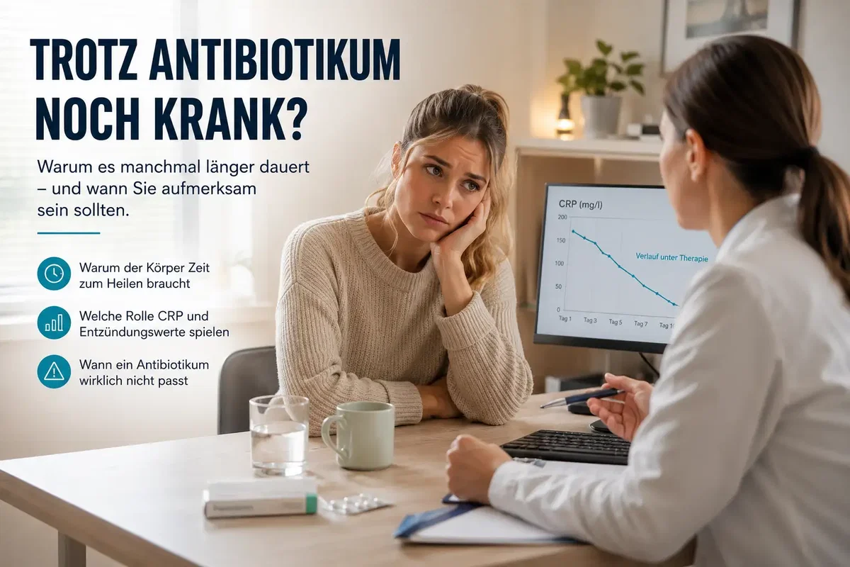 Trotz Antibiotikum noch krank – Ärztliche Einordnung mit CRP Verlauf in der Hausarztpraxis am Romanplatz