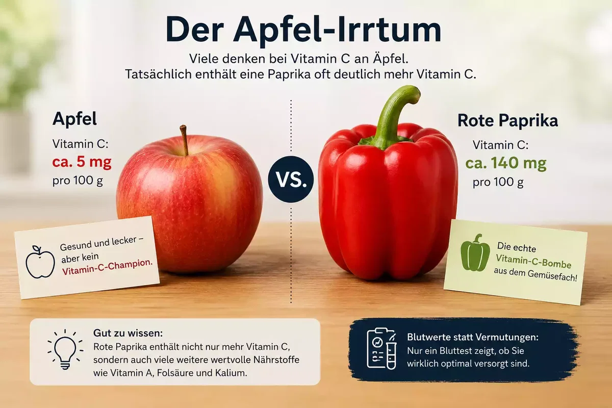 Der Apfel-Irrtum: Apfel und rote Paprika im Vergleich bei Vitamin C