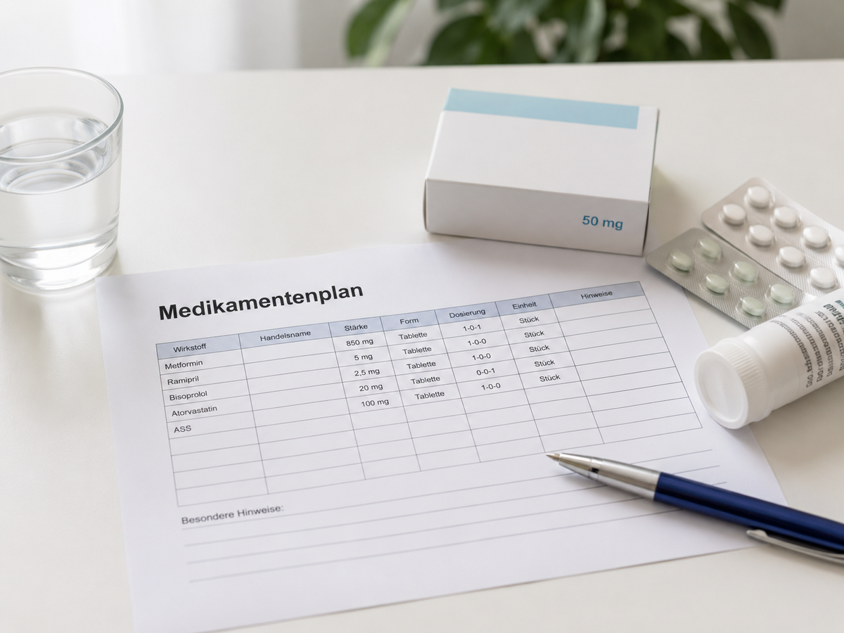 Medikamentenplan und Medikamente zur OP-Vorbereitung
