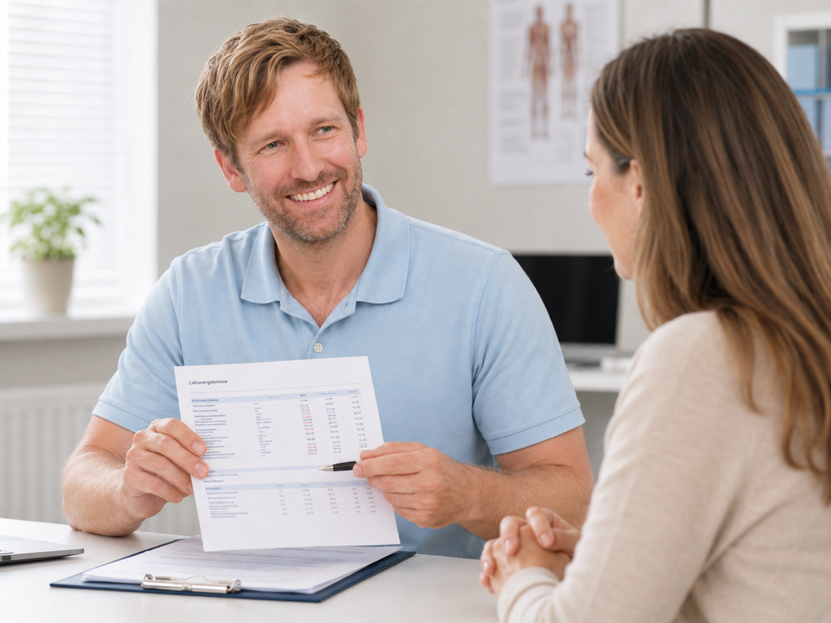 Dr. Brockmann bespricht Laborwerte mit einer Patientin