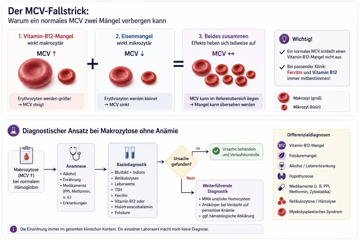 MCV Fallstrick bei Vitamin-B12-Mangel und Eisenmangel