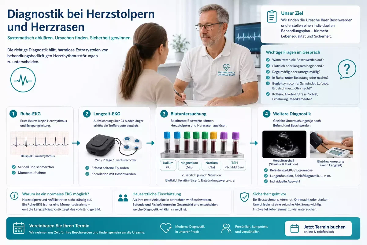 Diagnostik bei Herzstolpern mit EKG Langzeit-EKG und Blutwerten